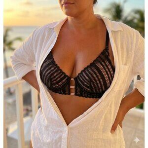 Victoria's Secret Lined Plunge Double Push-Up Bra - Black & blush - NEW!- 38D